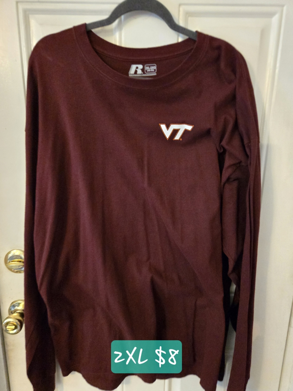 Russell Athletic Maroon Long Sleeve Crew with VT Logo